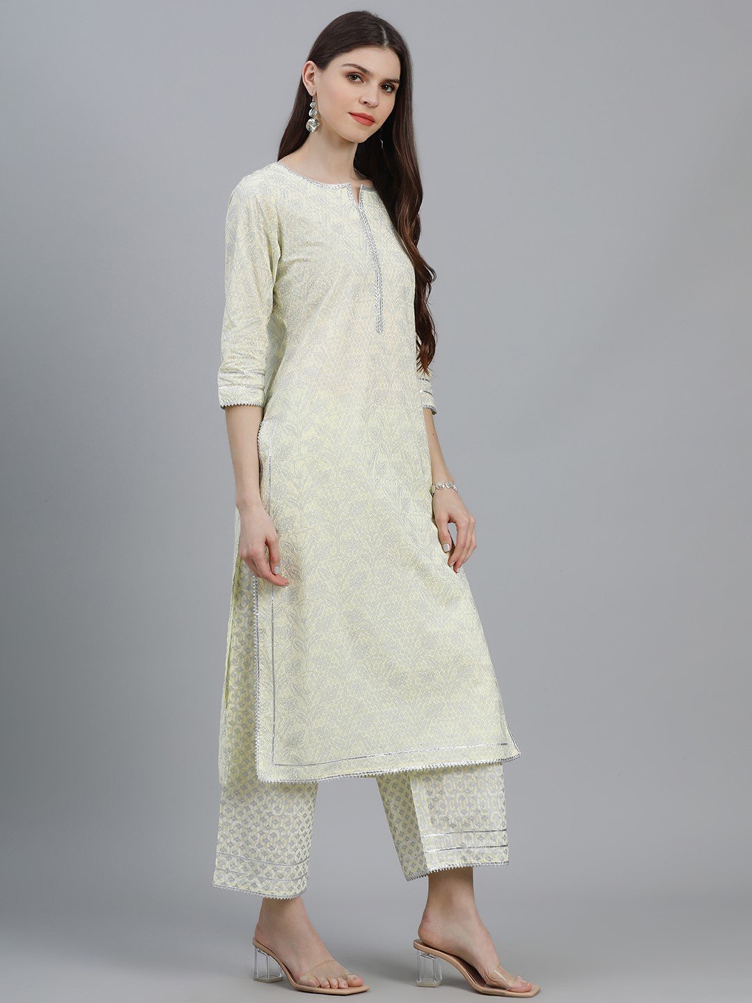 Yellow Printed Rayon Straight Kurta with Palazzo and Dupatta Set