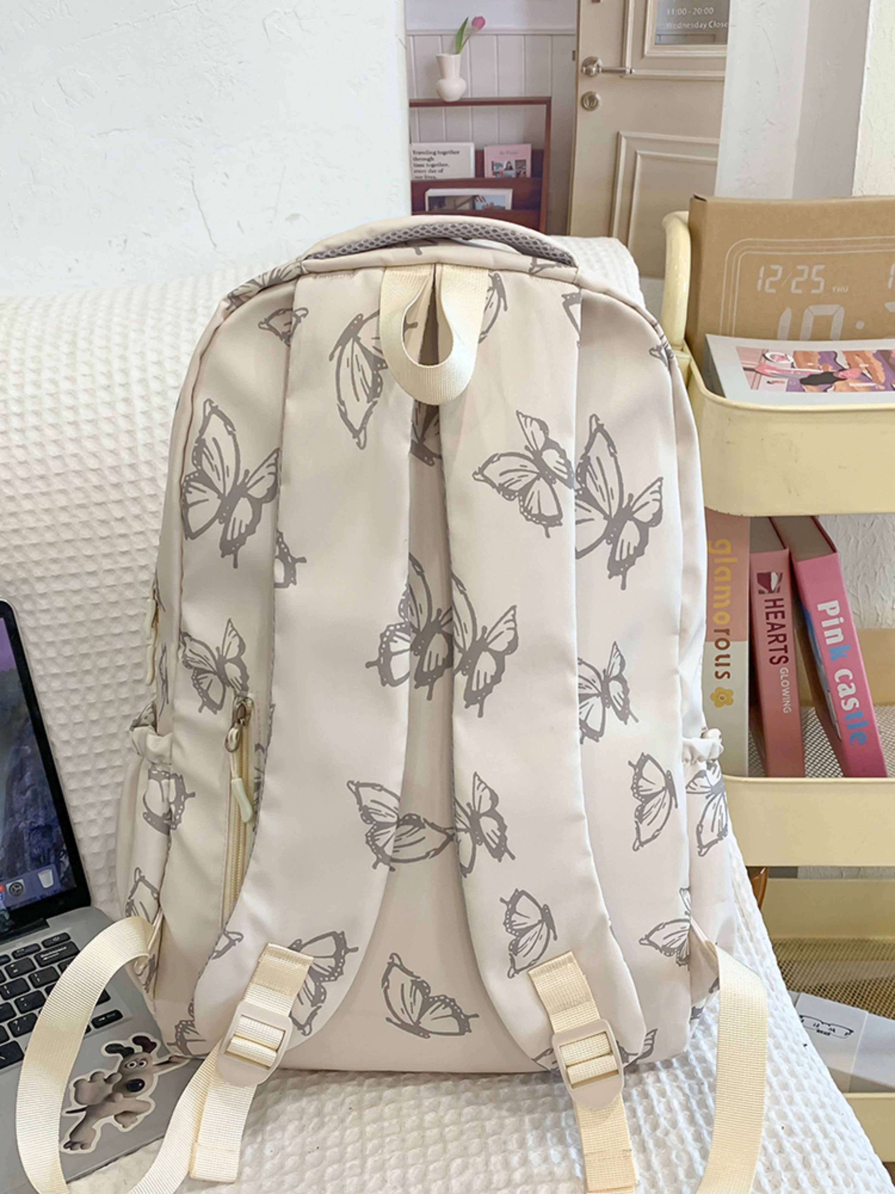 White Butterfly Print Backpack