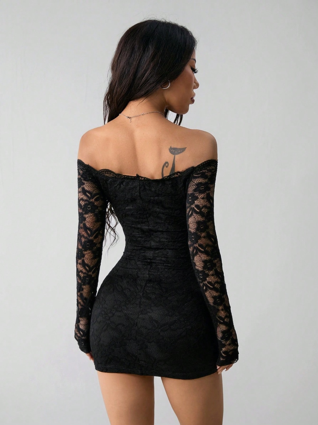 Black Lace Off Shoulder Bodycon Mini Dress