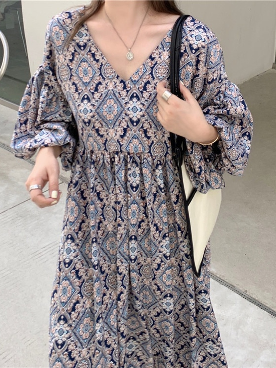 Blue All Over Print Shift Maxi Dress