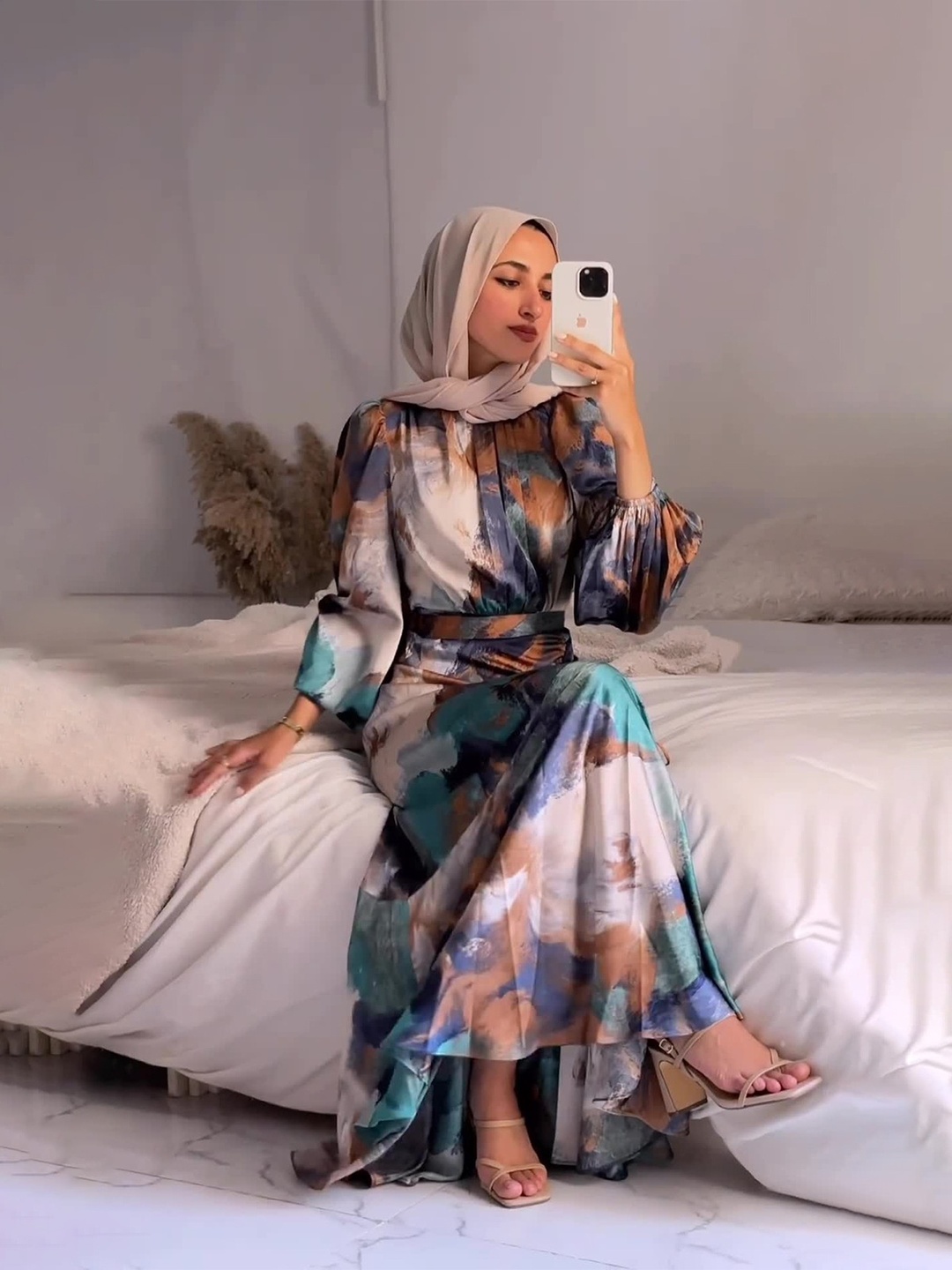 All Over Print Ruched Maxi Dress