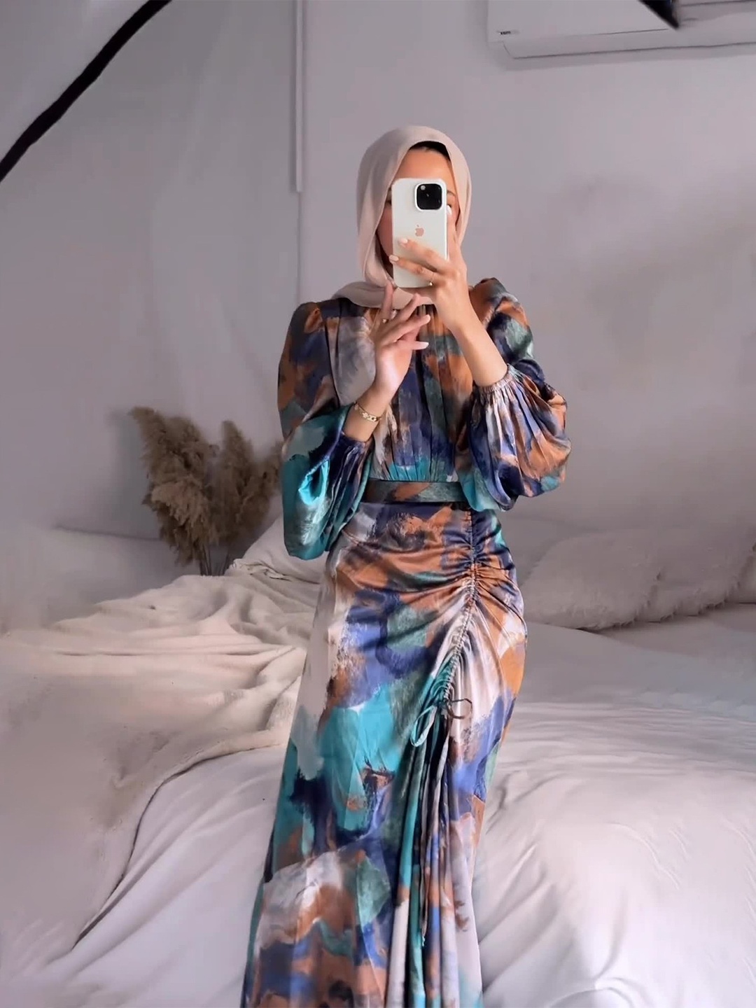 All Over Print Ruched Maxi Dress