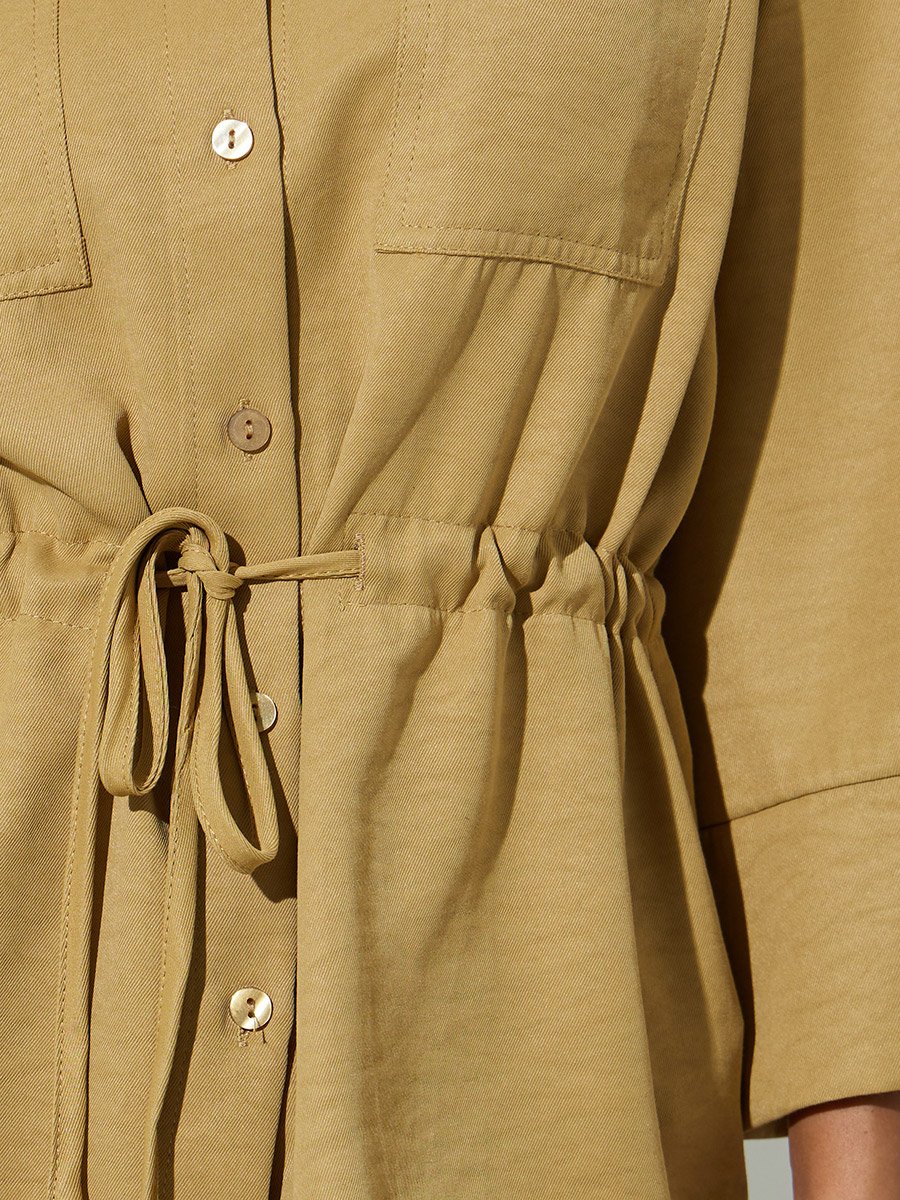 Yellow Drawstring Waist Pocket Detail Relaxed Fit Shirt 