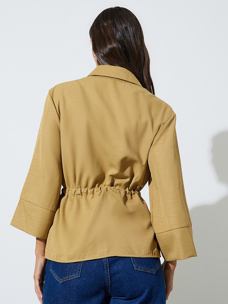 Yellow Drawstring Waist Pocket Detail Relaxed Fit Shirt 
