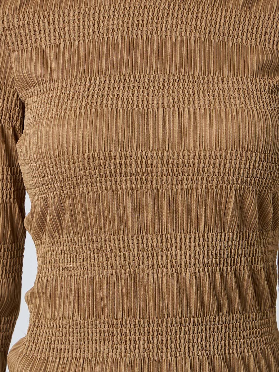 Brown High Neck Textured Knit Top