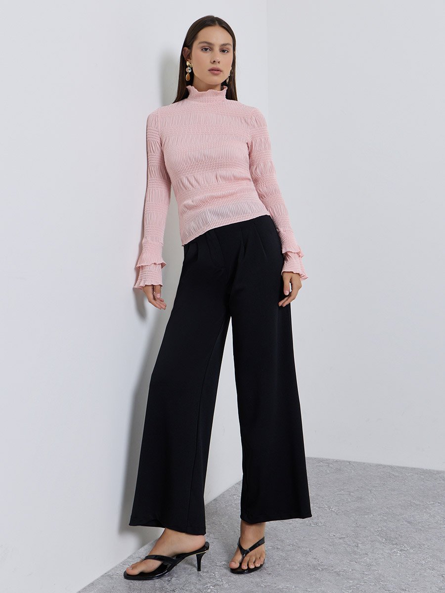 Pink High Neck Textured Knit Top
