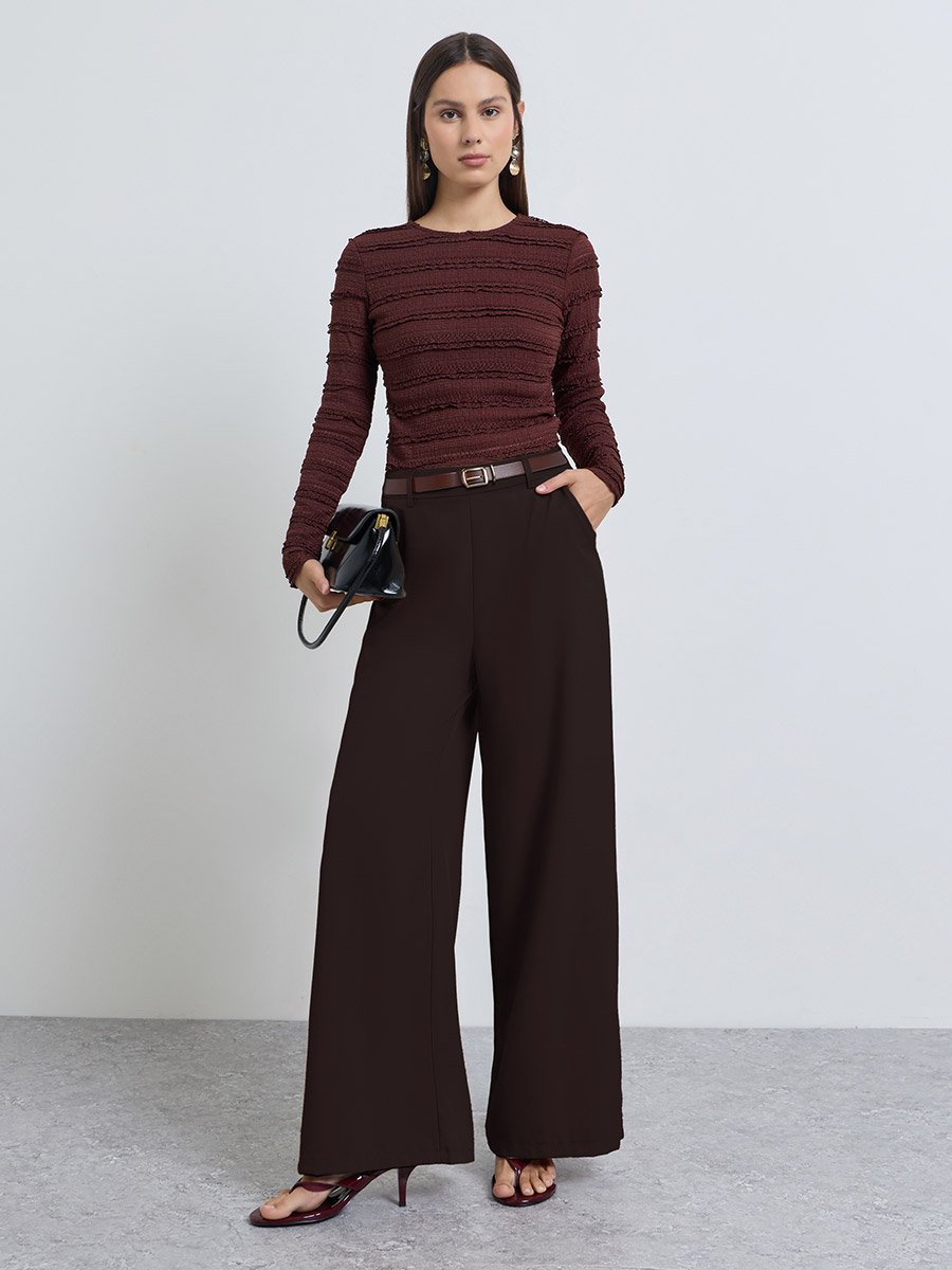 Brown Fitted Textured Knit Top