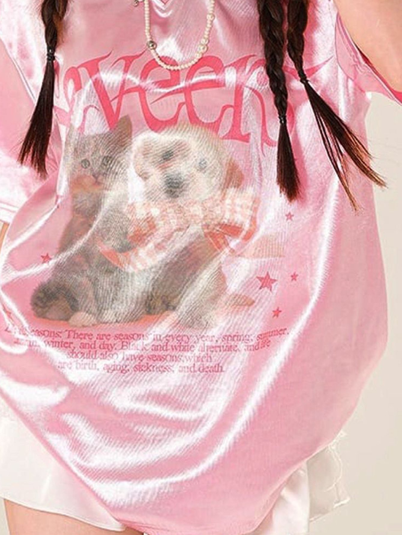 Light Pink Oversized Graphic V Neck T-Shirt