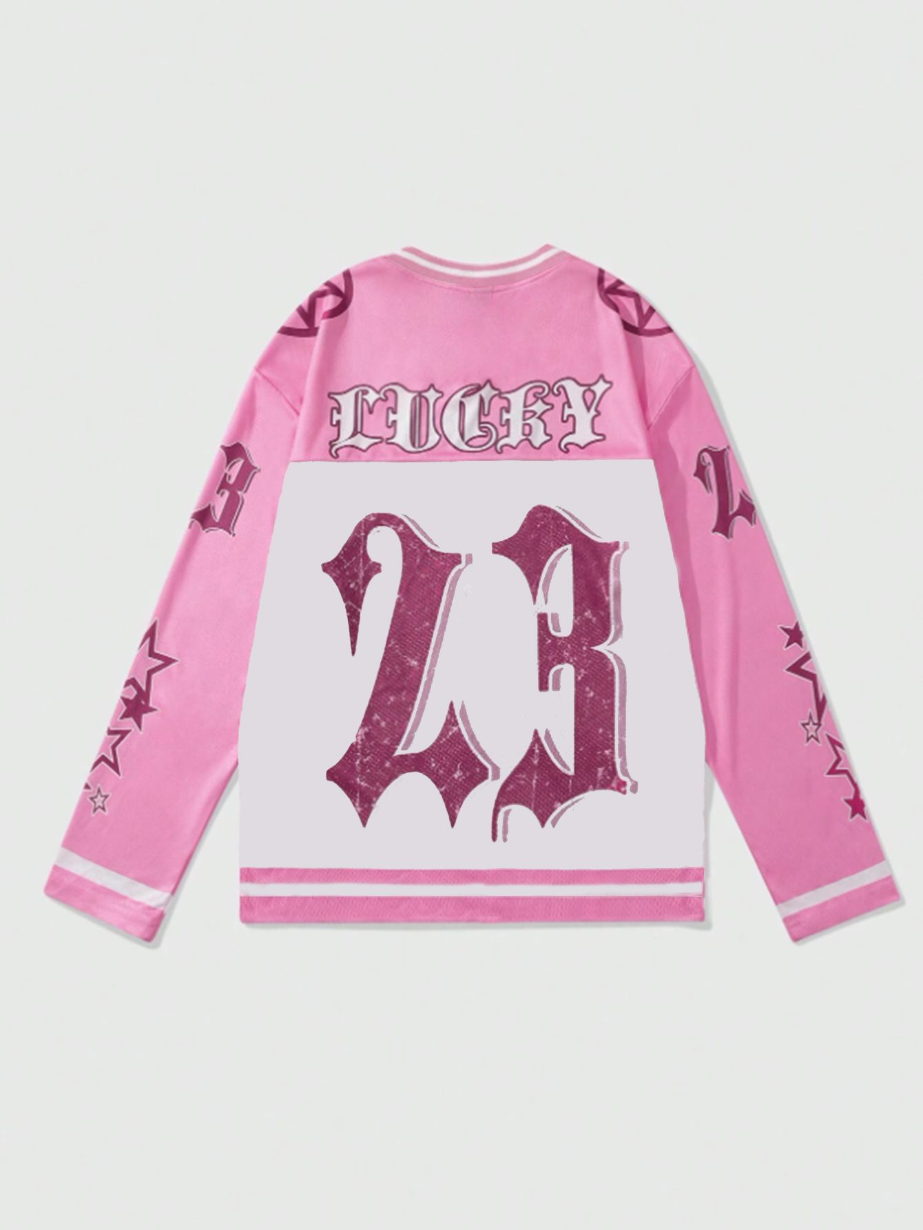 Pink V Neck Graphic Long Sleeve T-Shirt