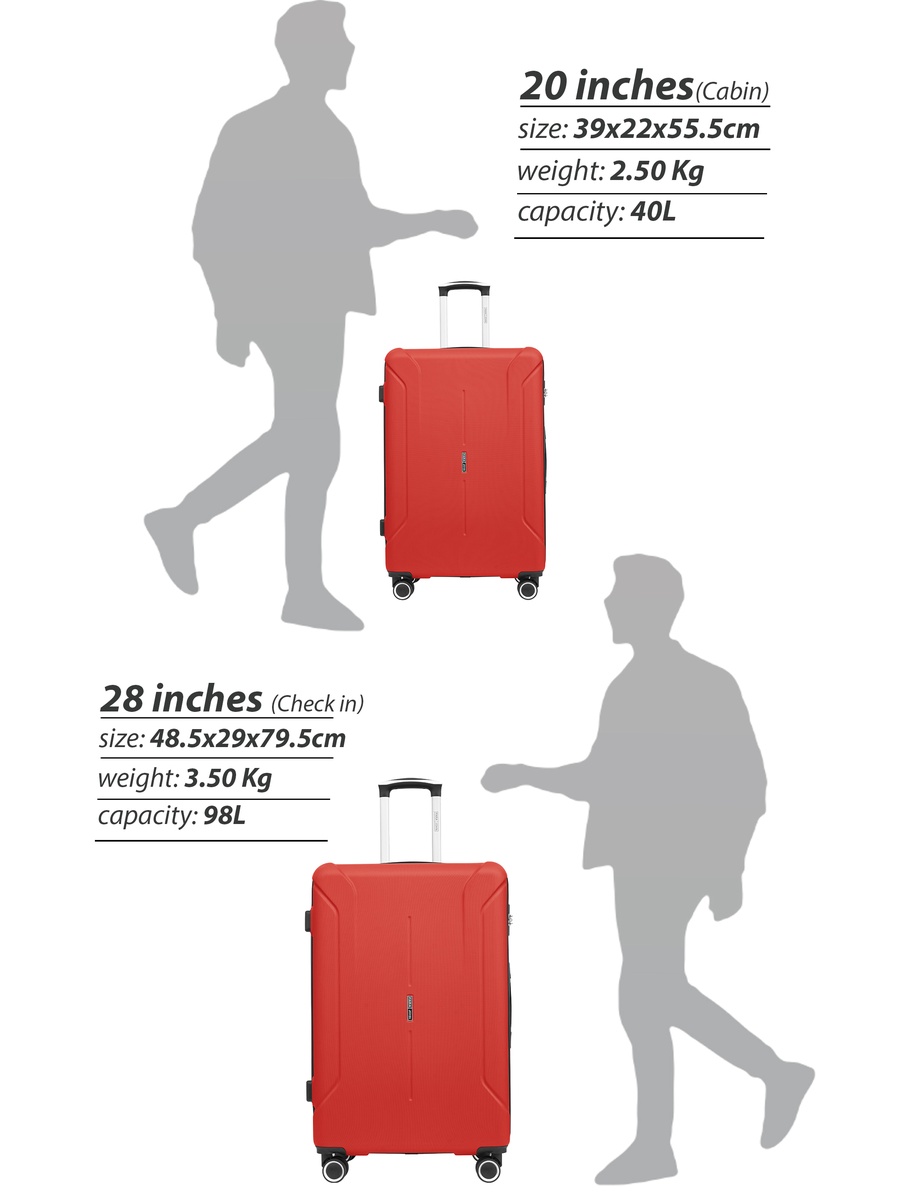 Spectrum 20-Inch Cabin Luggage with Combination Lock and 8-Spinner Wheels, Red