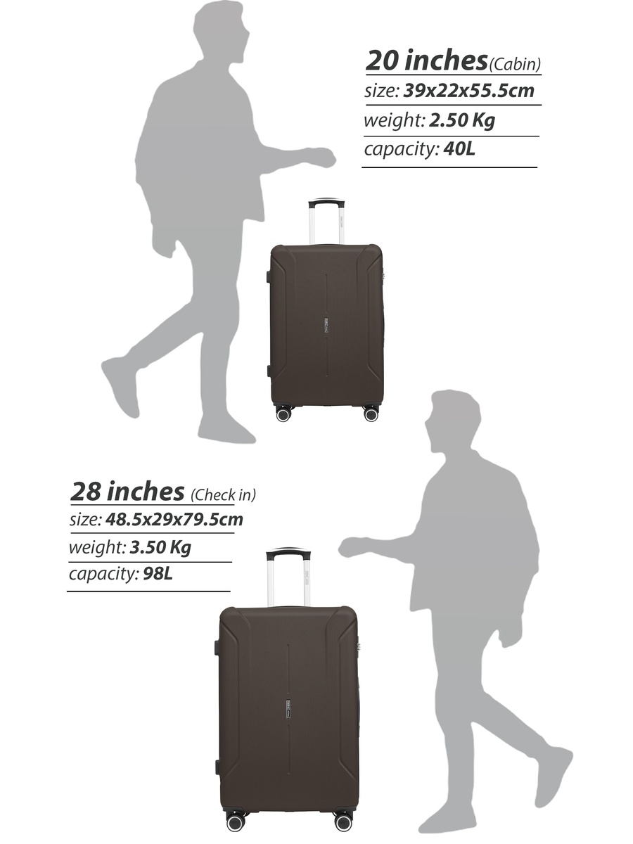 Spectrum 2-Piece Luggage Set Lightweight Hard ABS Suitcase with Combination Lock and 8-Spinner Wheels, Grey