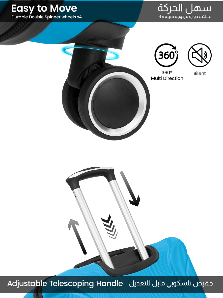 طقم شنط سبيكتروم قطعتين شنطة صلبة خفيفة الوزن بقفل أرقام و8 عجلات دوارة