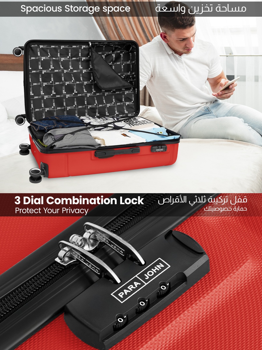 Spectrum 2-Piece Luggage Set Lightweight Hard ABS Suitcase with Combination Lock and 8-Spinner Wheels, Red