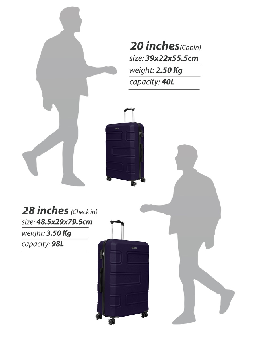 Urbanshield 2-Piece Luggage Set Lightweight Hard ABS Suitcase with Combination Lock and 8-Spinner Wheels, Navy Blue