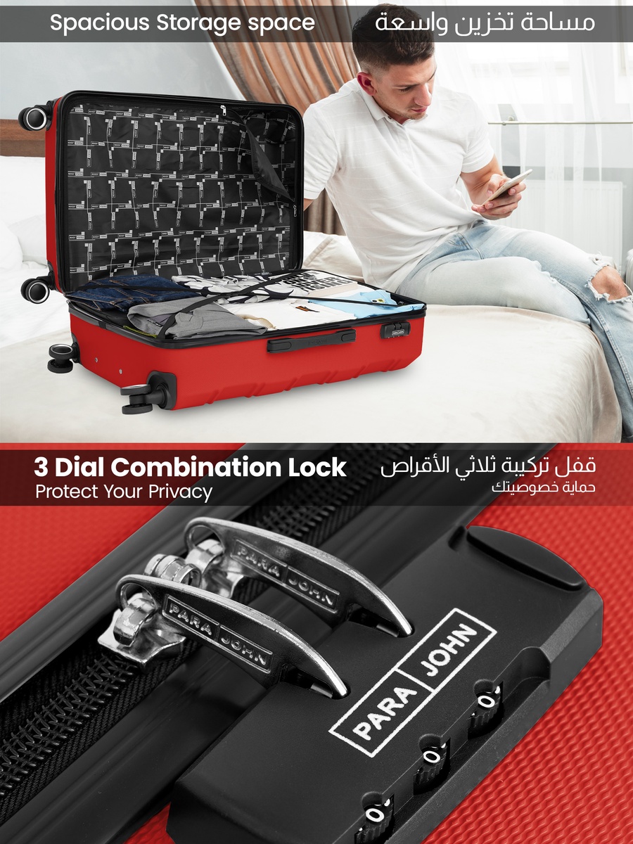 Urbanshield 2-Piece Luggage Set Lightweight Hard ABS Suitcase with Combination Lock and 8-Spinner Wheels, Red