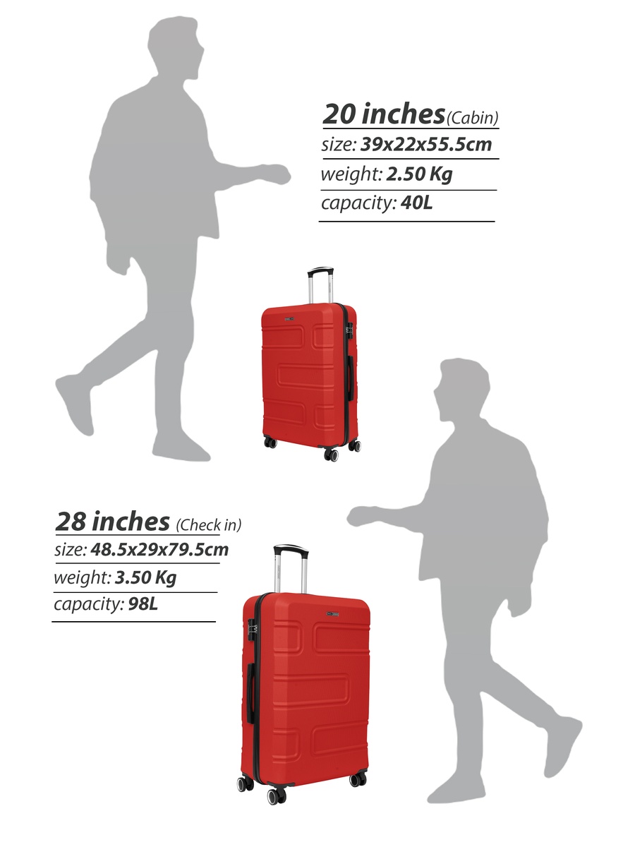 Urbanshield 2-Piece Luggage Set Lightweight Hard ABS Suitcase with Combination Lock and 8-Spinner Wheels, Red