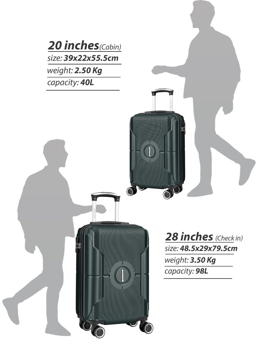 Armorix 2-Piece Luggage Set Lightweight Hard ABS Suitcase with Combination Lock and 8-Spinner Wheels, Green