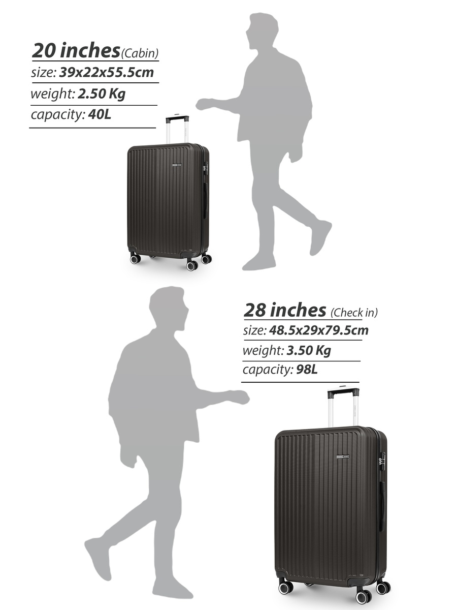 Ridge 20-Inch Cabin Luggage with Combination Lock and 8-Spinner Wheels, Grey