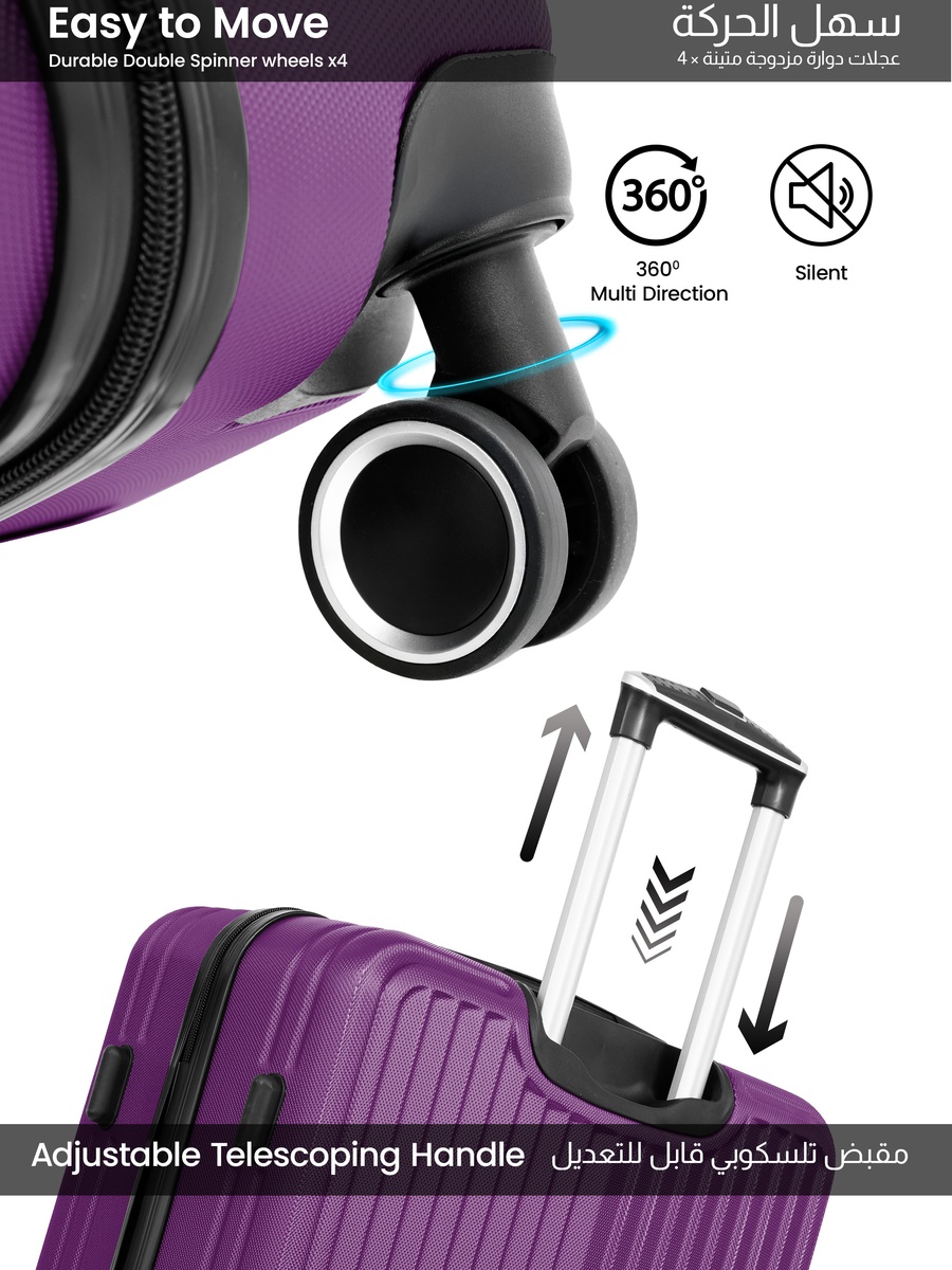Ridge 20-Inch Cabin Luggage with Combination Lock and 8-Spinner Wheels, Purple