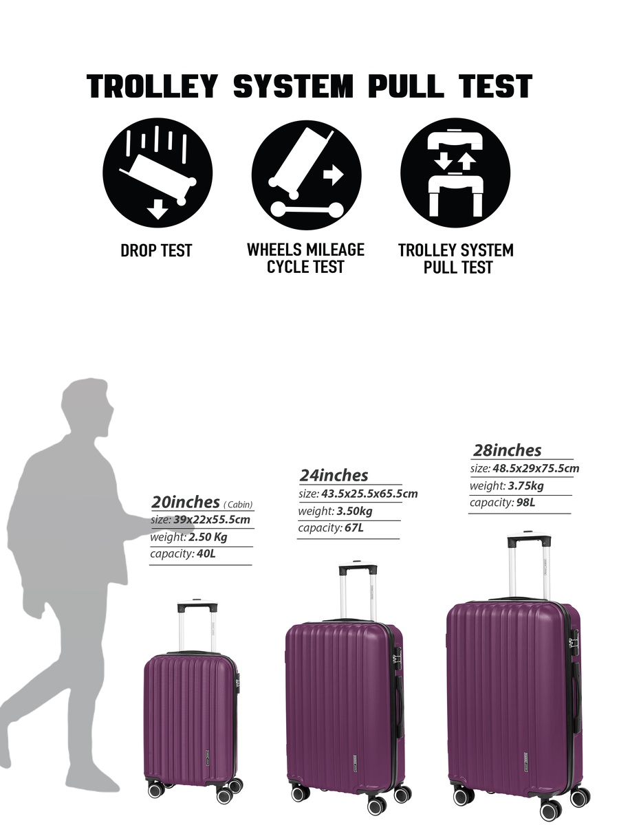 Orbit 20-Inch Cabin Luggage with Combination Lock and 8-Spinner Wheels, Purple
