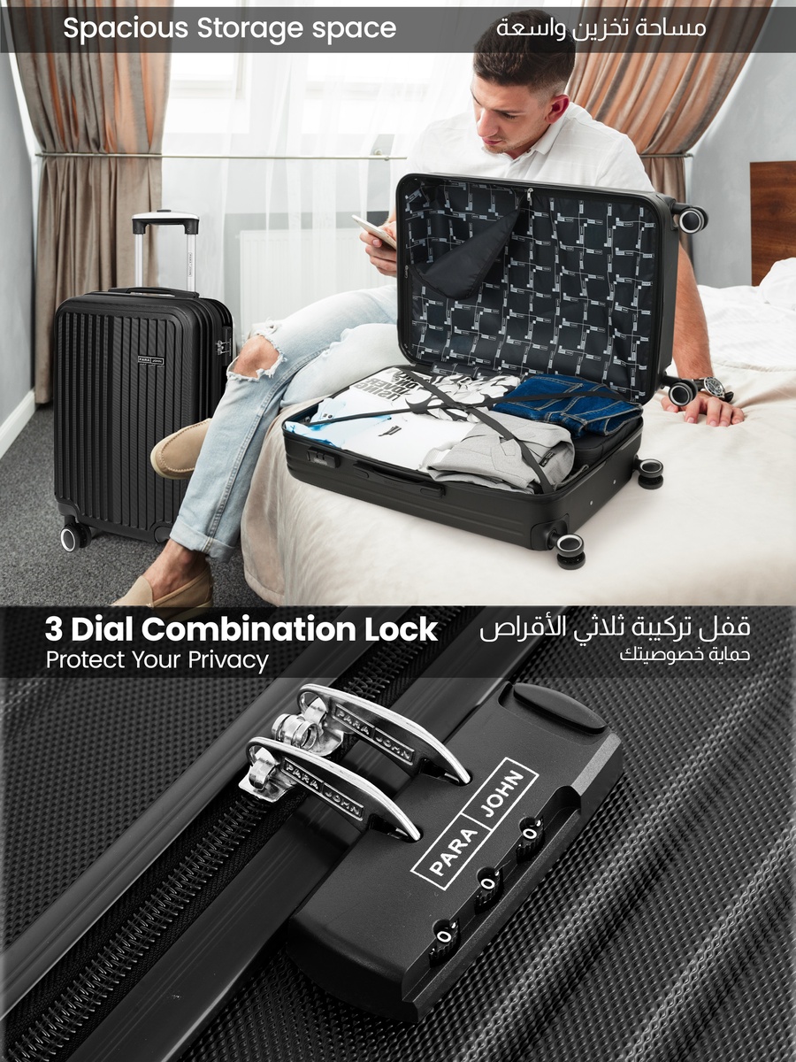 Ridge 2-Piece Luggage Set Lightweight Hard ABS Suitcase with Combination Lock and 8-Spinner Wheels, Black