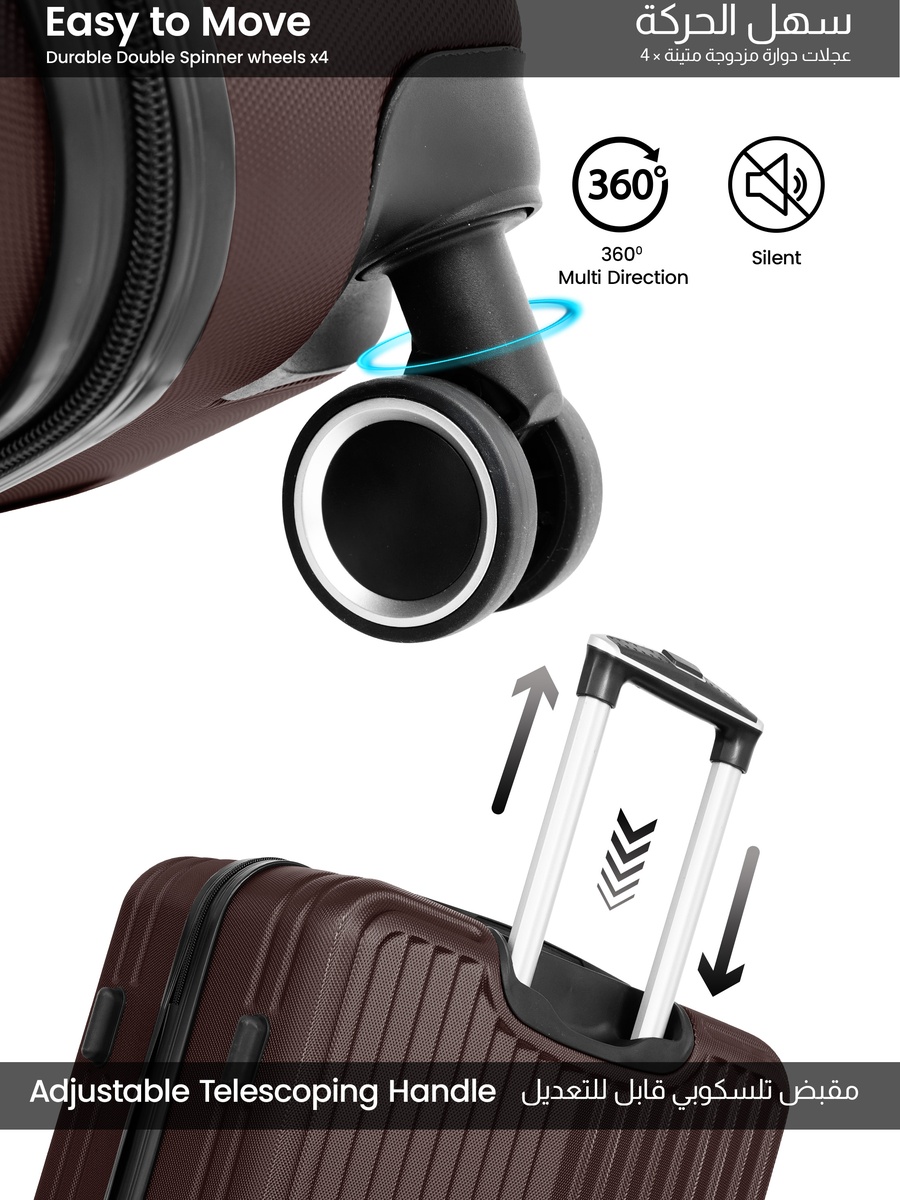 Ridge 2-Piece Luggage Set Lightweight Hard ABS Suitcase with Combination Lock and 8-Spinner Wheels, Coffee Brown