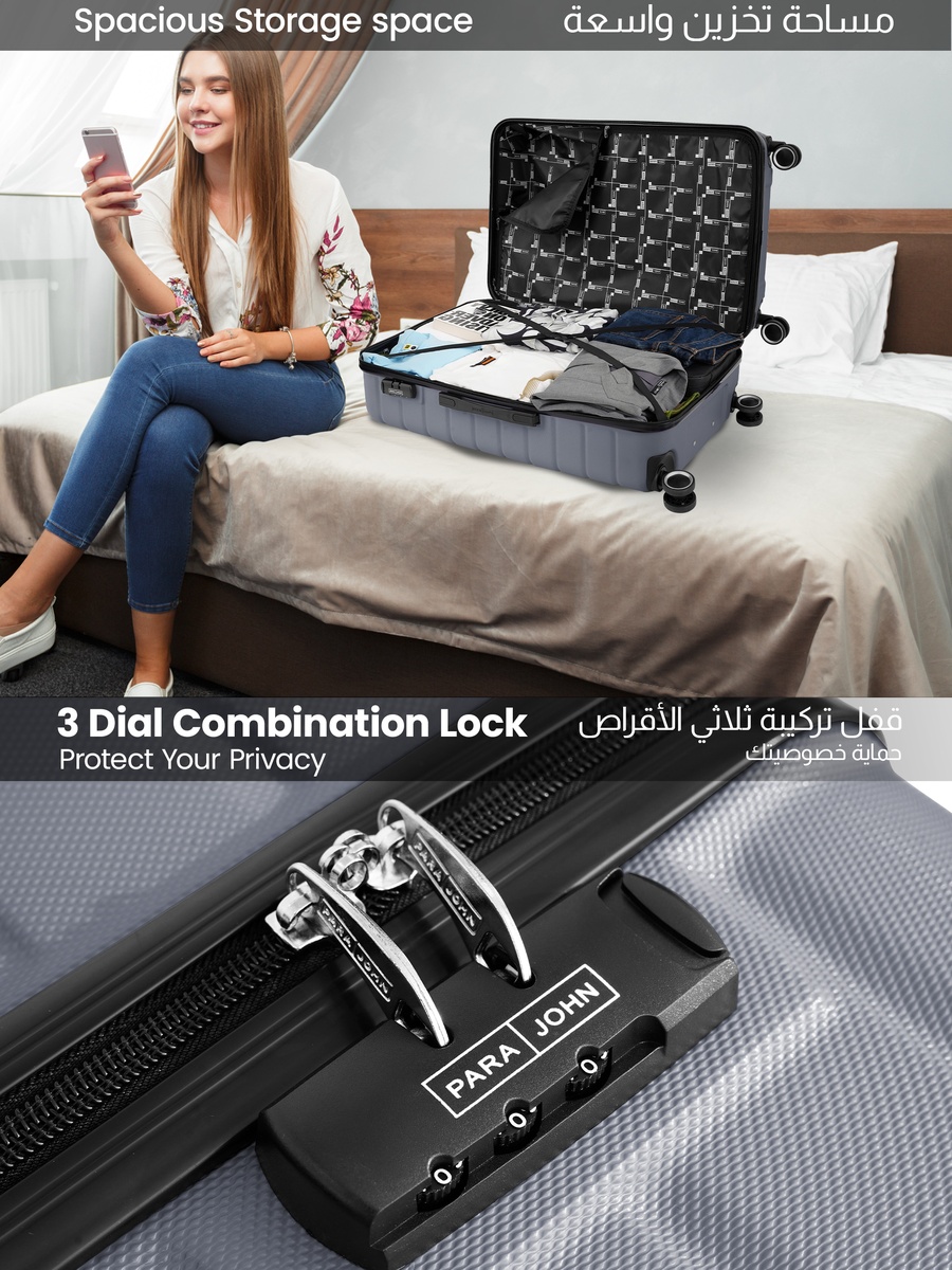 Twinora 20-Inch Cabin Luggage with Combination Lock and 8-Spinner Wheels, Silver