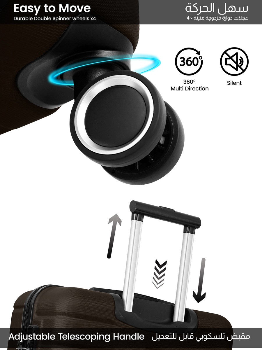 Twinora 2 Piece Luggage Set Lightweight Hard ABS Suitcase with Combination Lock and 8-Spinner Wheels, Grey