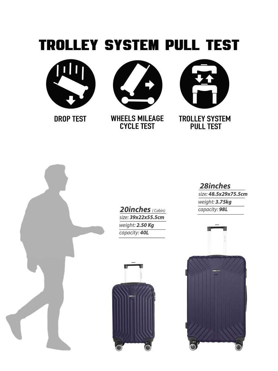 GlideX 20-Inch Cabin Luggage with Combination Lock and 8-Spinner Wheels, Navy Blue