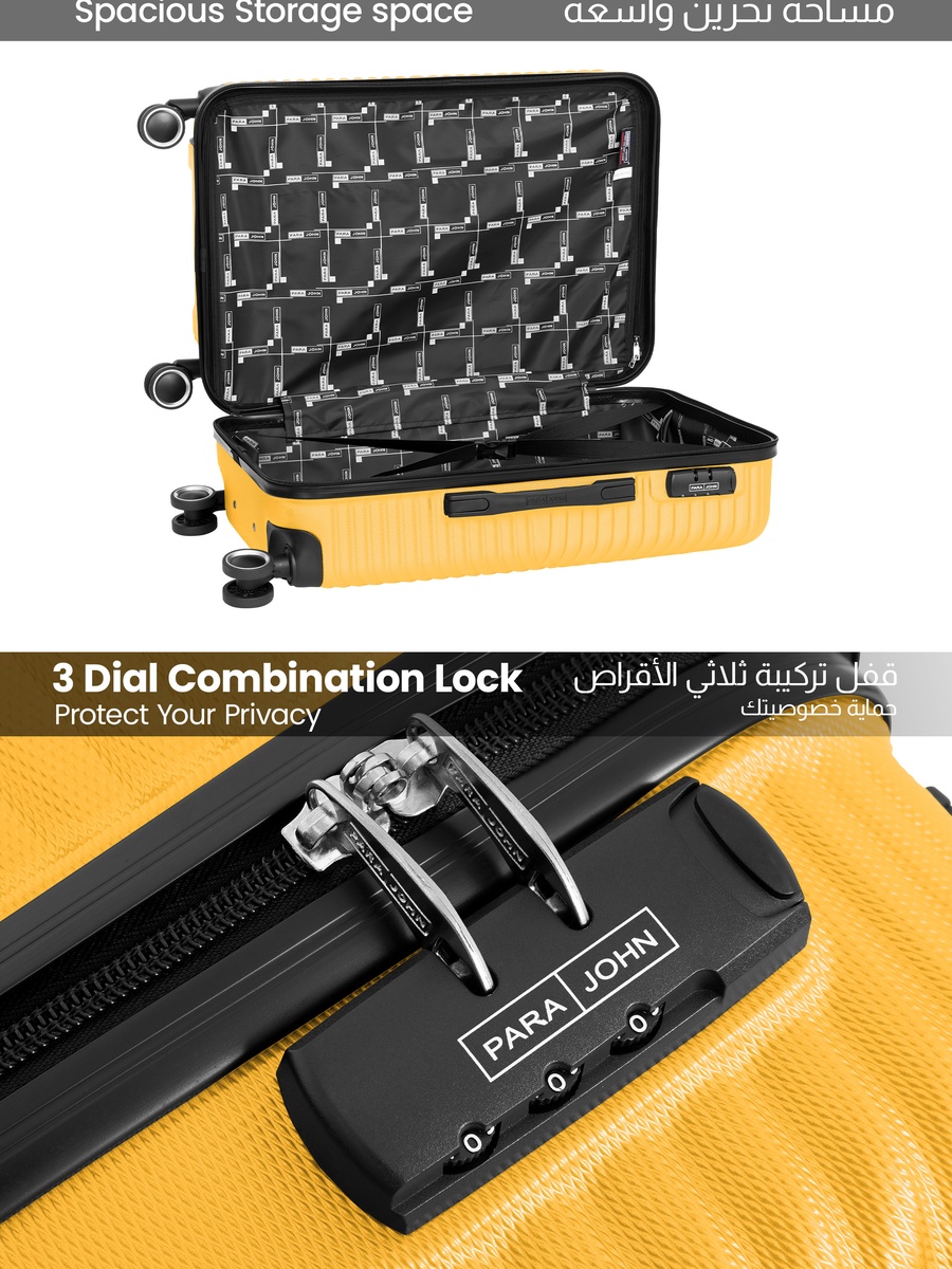 Aurora 20-Inch Cabin Luggage with Combination Lock and 8-Spinner Wheels, Yellow