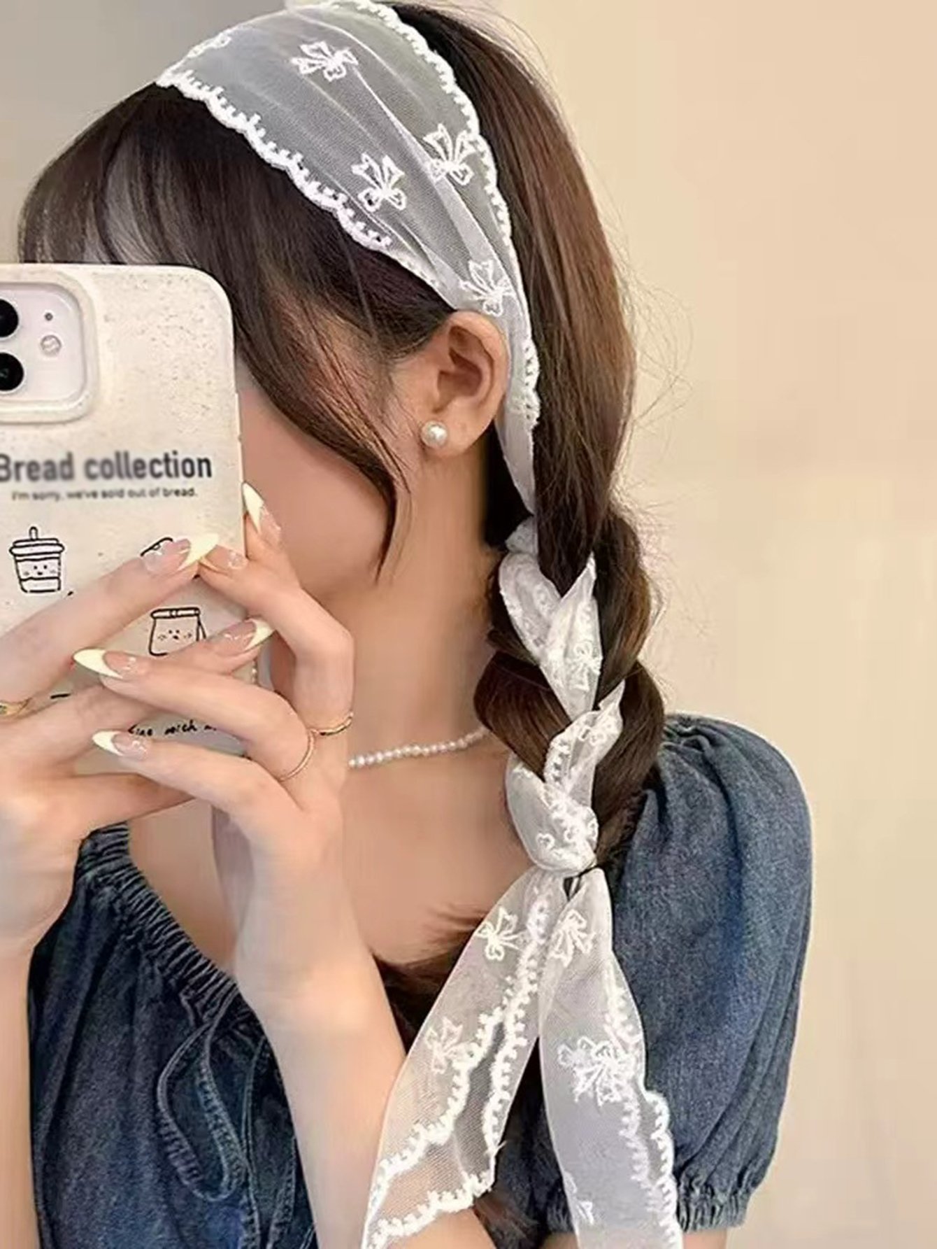 White Lace Bow Headband