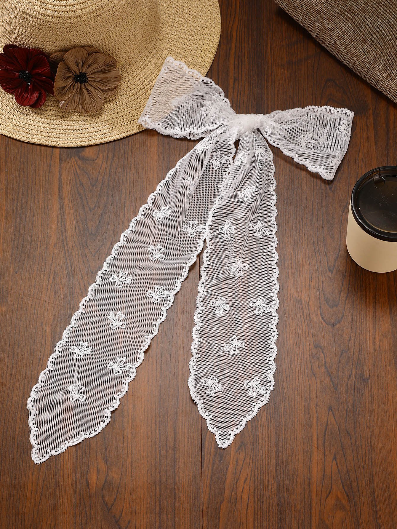 White Lace Bow Headband