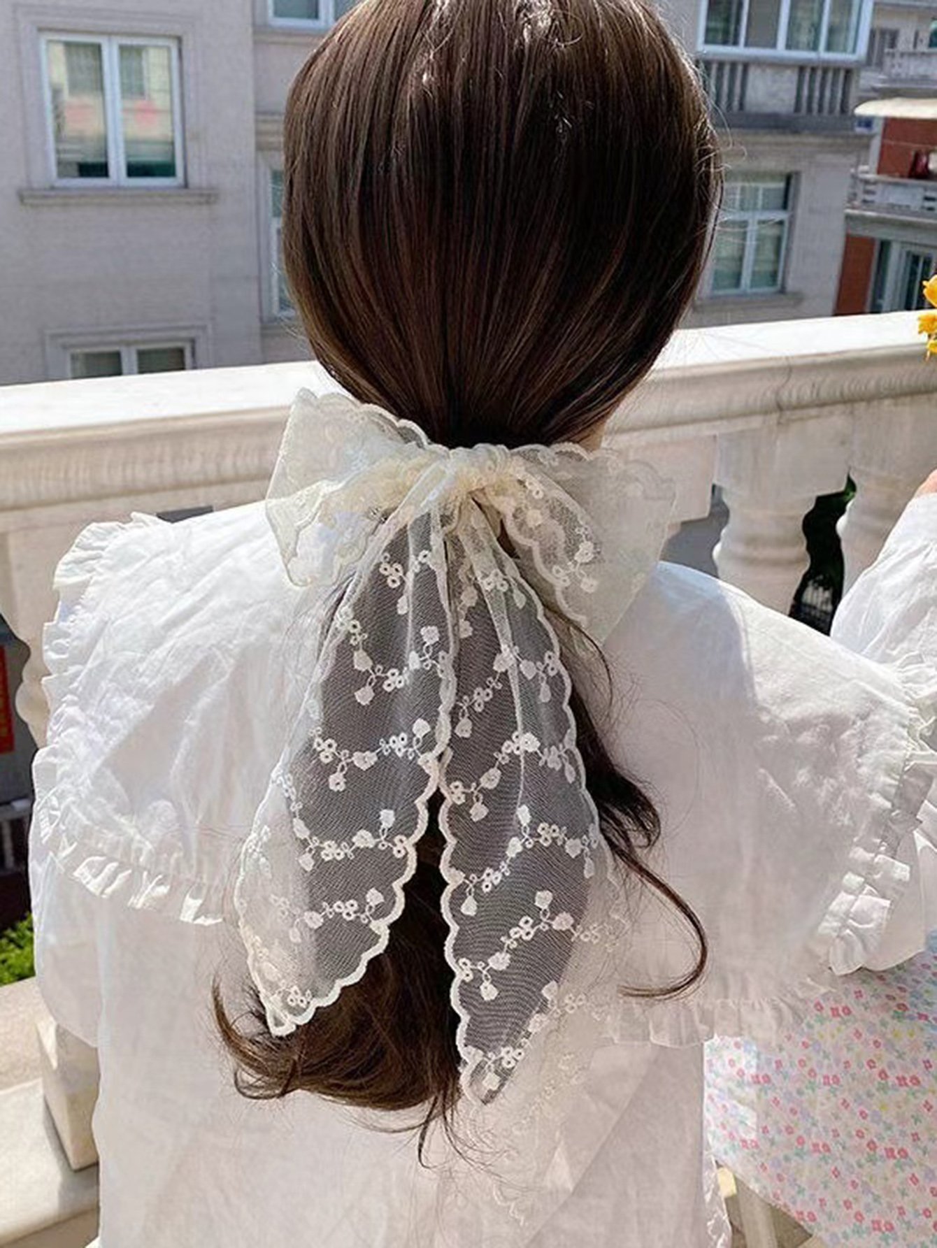 White Lace Bow Hair Tie