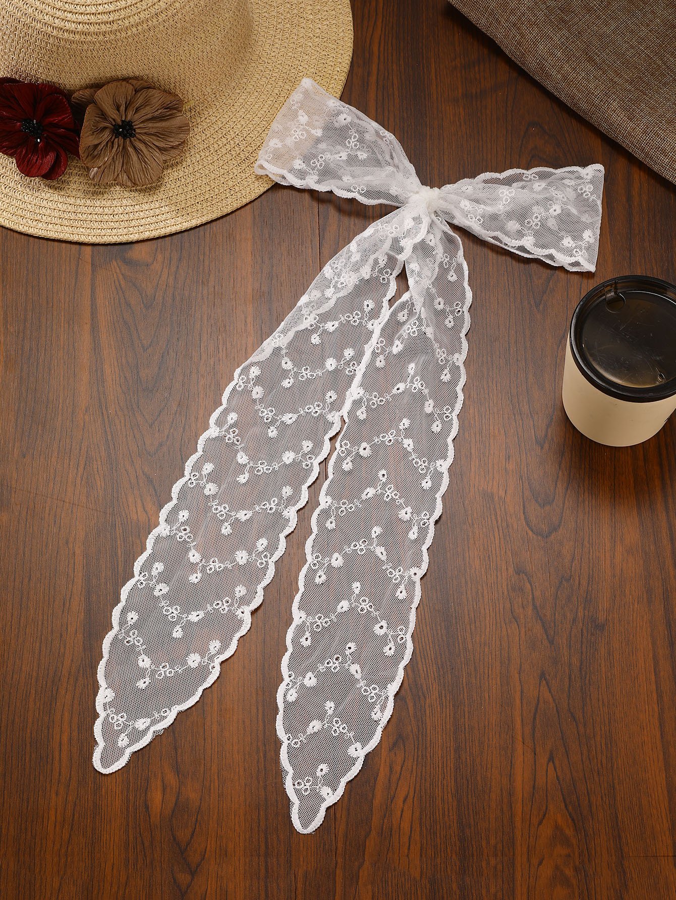 White Lace Bow Hair Tie