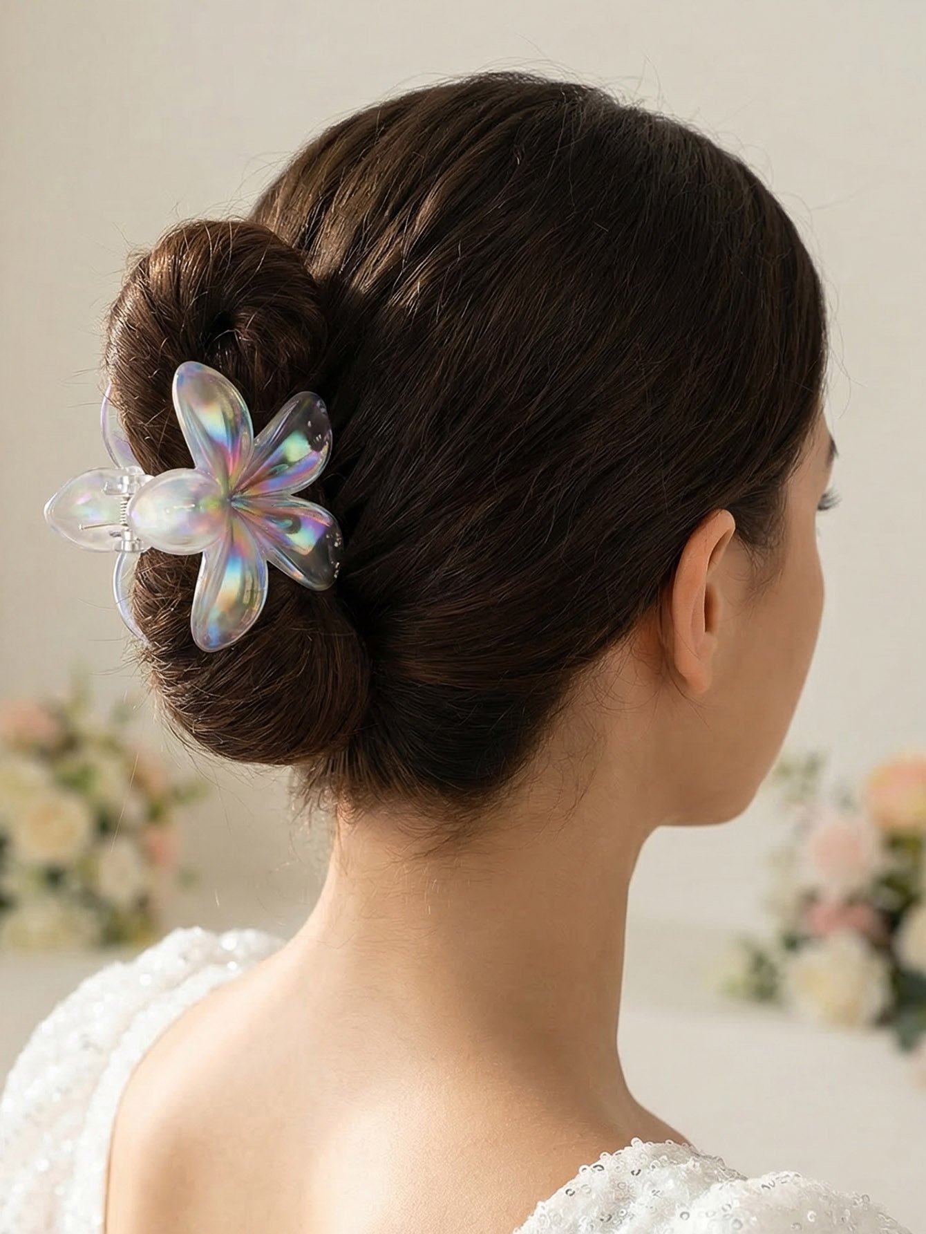 Set of 3 - Iridescent Floral Claw Clip
