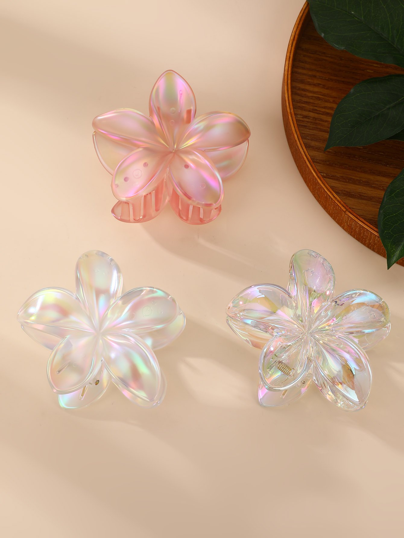 Set of 3 - Iridescent Floral Claw Clip