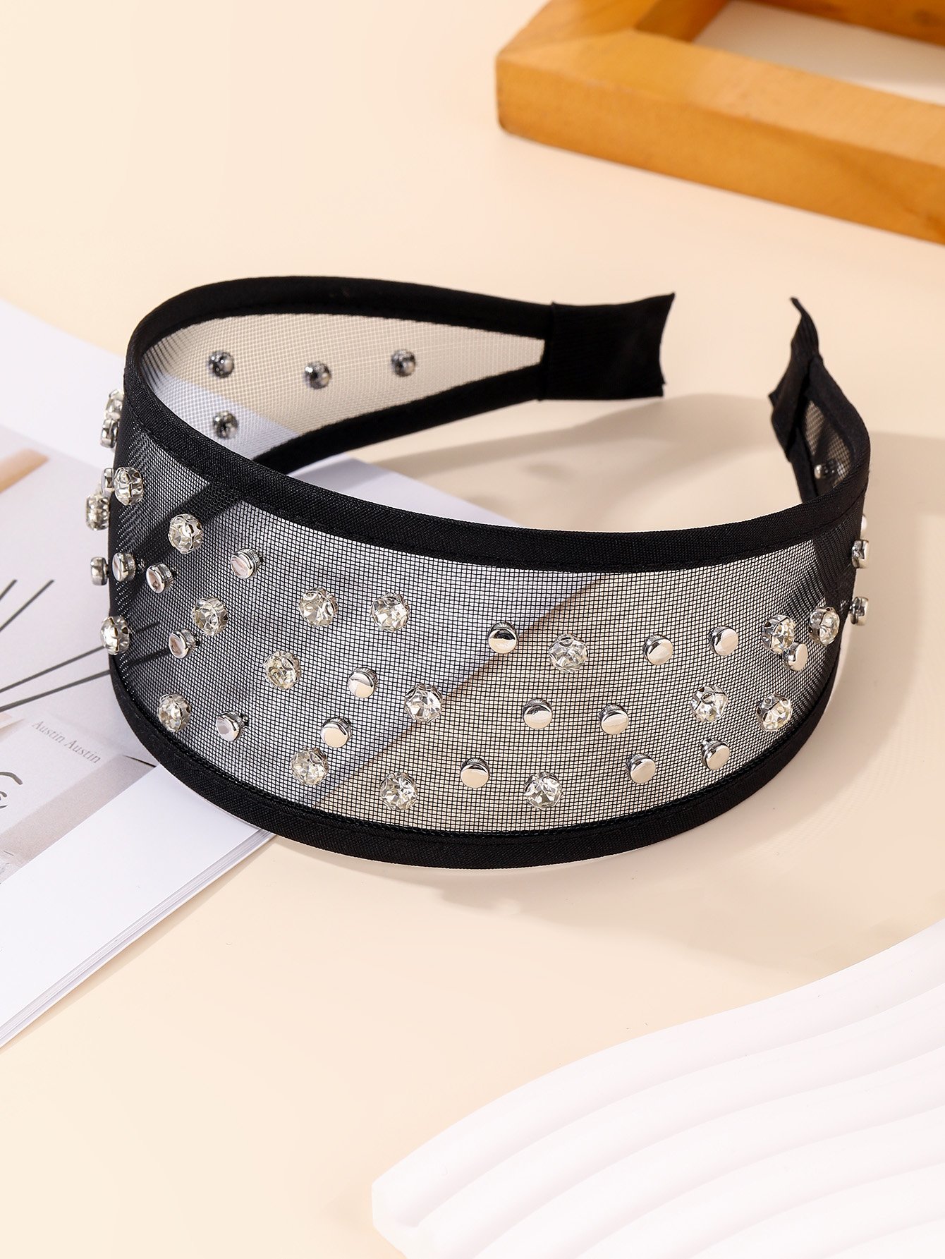 Black Mesh Embellished Headband