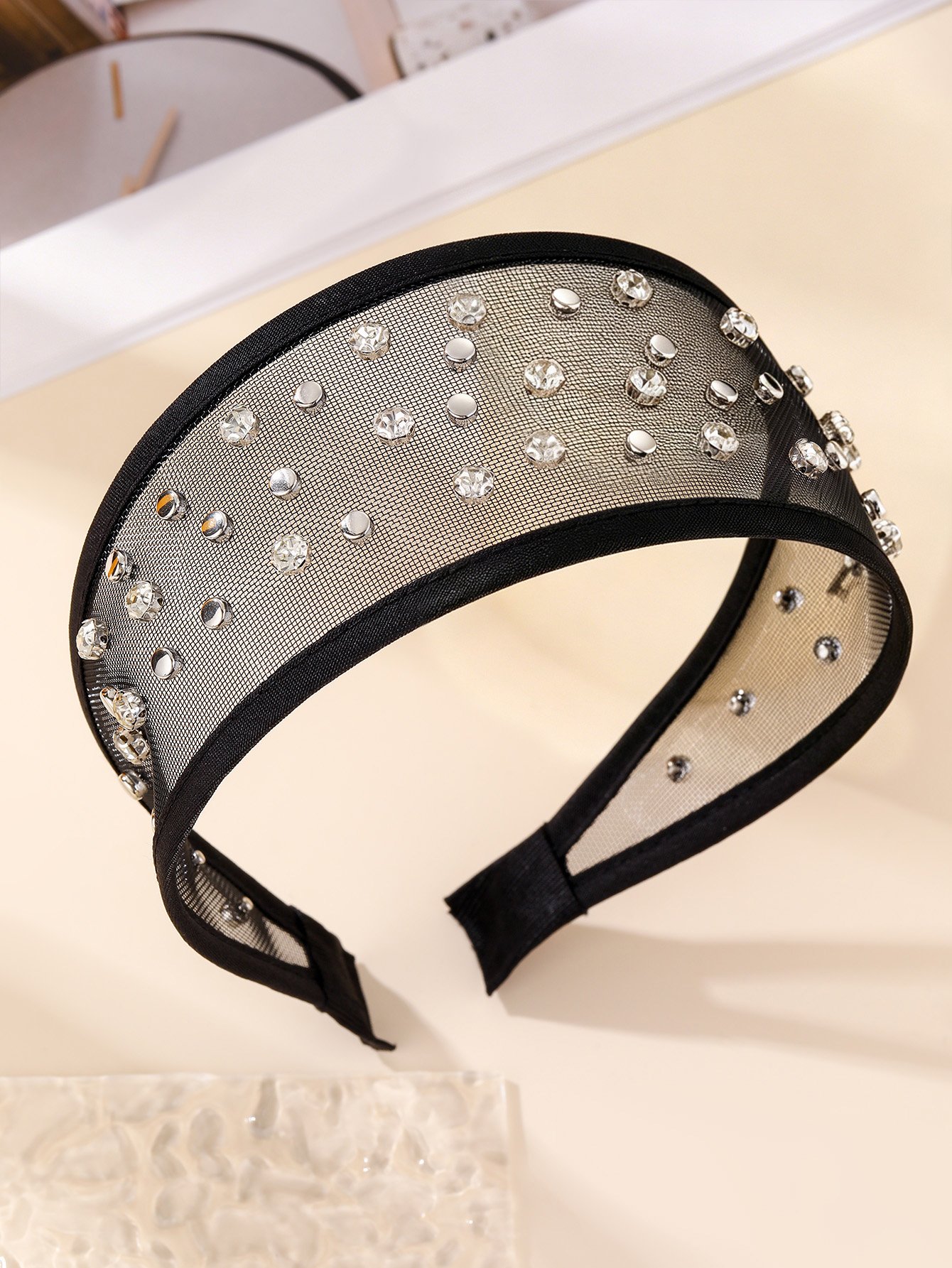 Black Mesh Embellished Headband