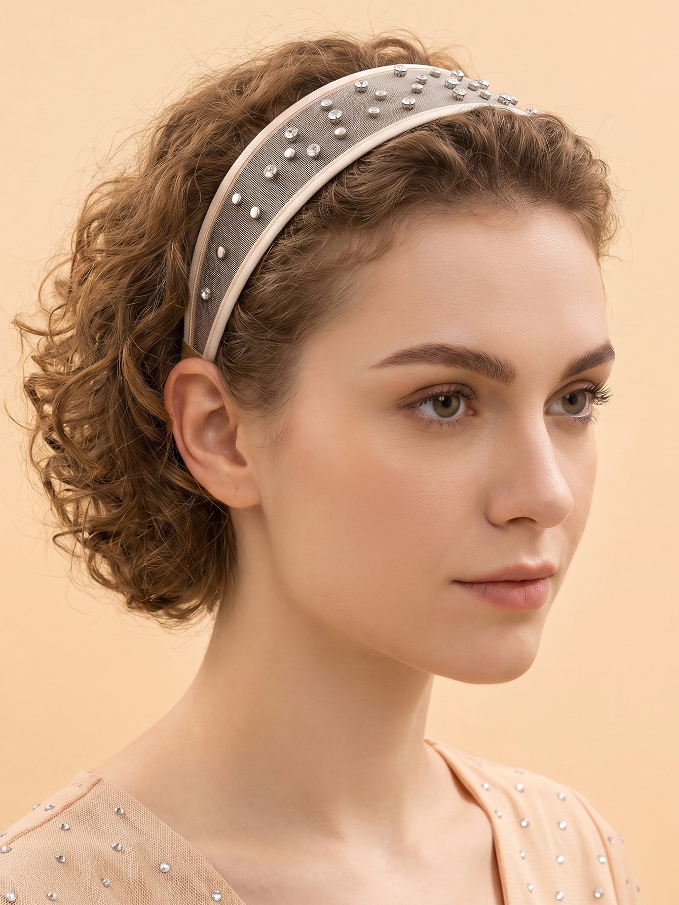 Cream Mesh Embellished Headband