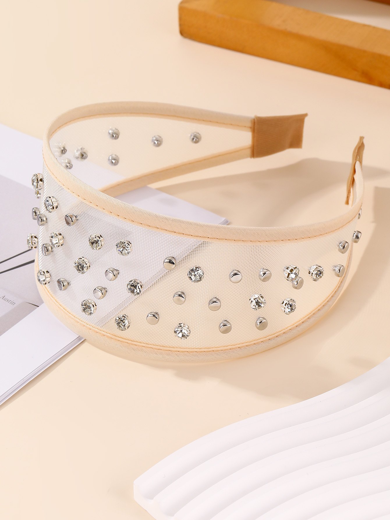 Cream Mesh Embellished Headband
