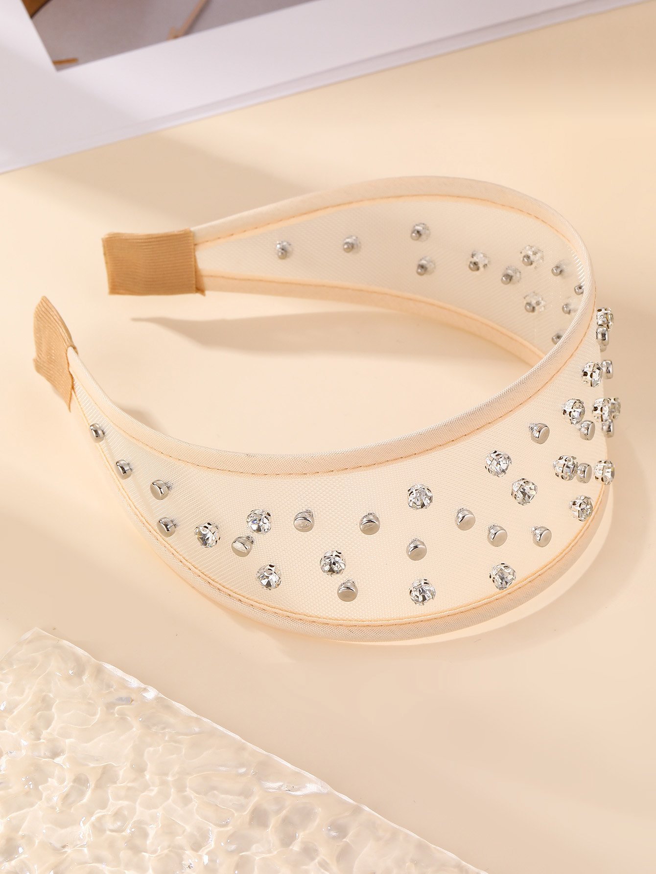 Cream Mesh Embellished Headband