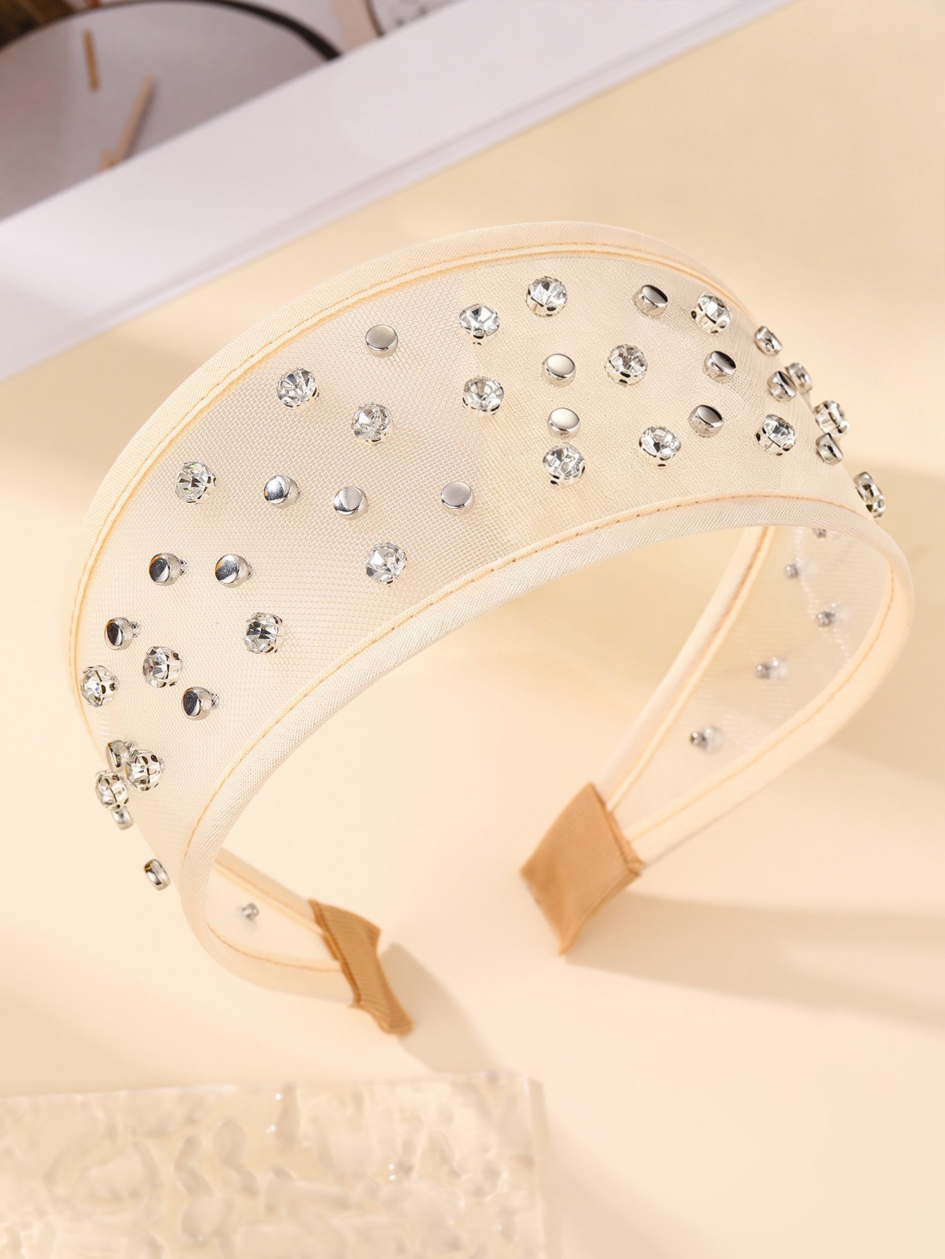 Cream Mesh Embellished Headband