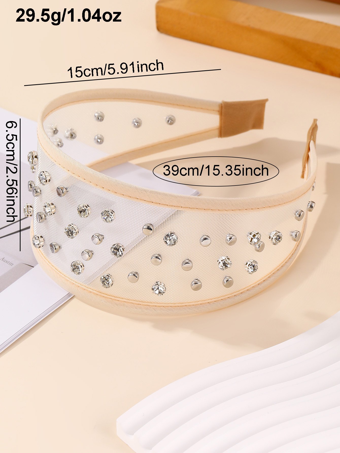 Cream Mesh Embellished Headband