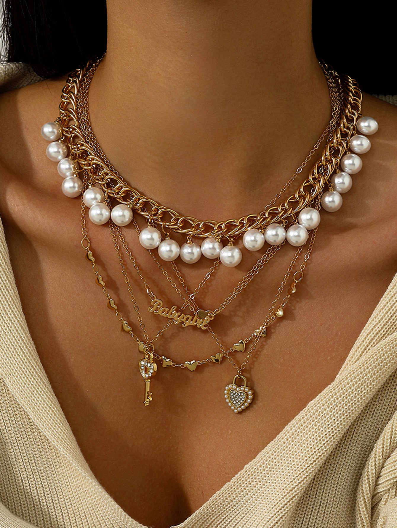 Set of 5 - Heart and Key Necklace