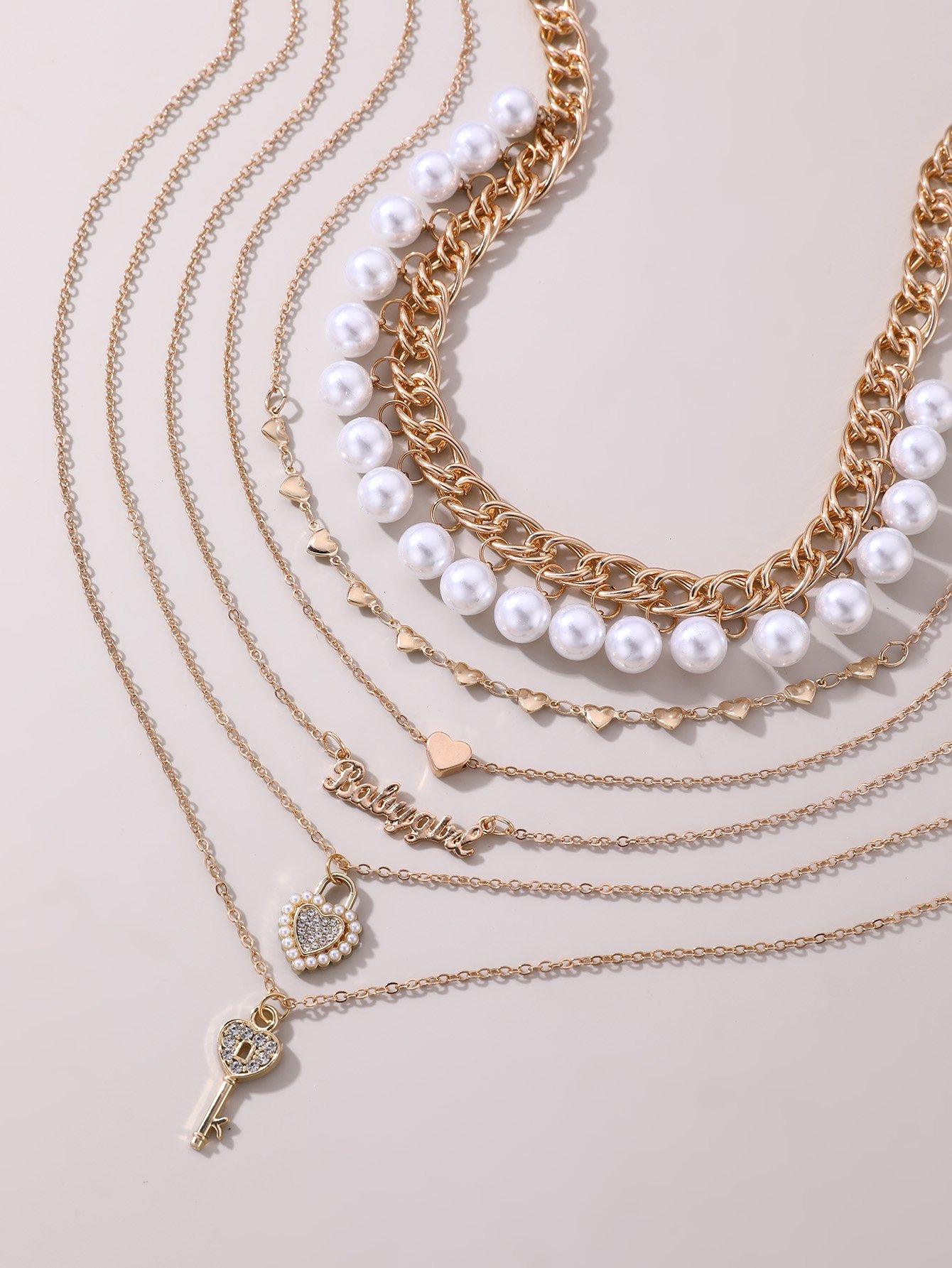 Set of 5 - Heart and Key Necklace