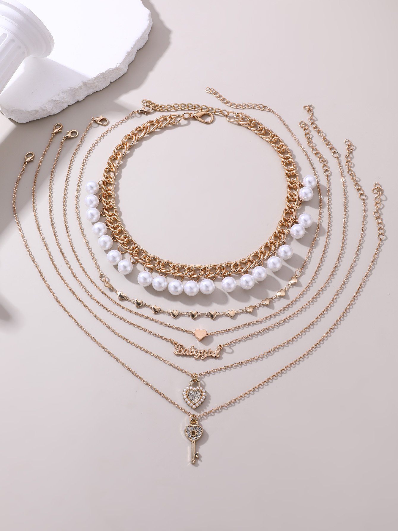 Set of 5 - Heart and Key Necklace