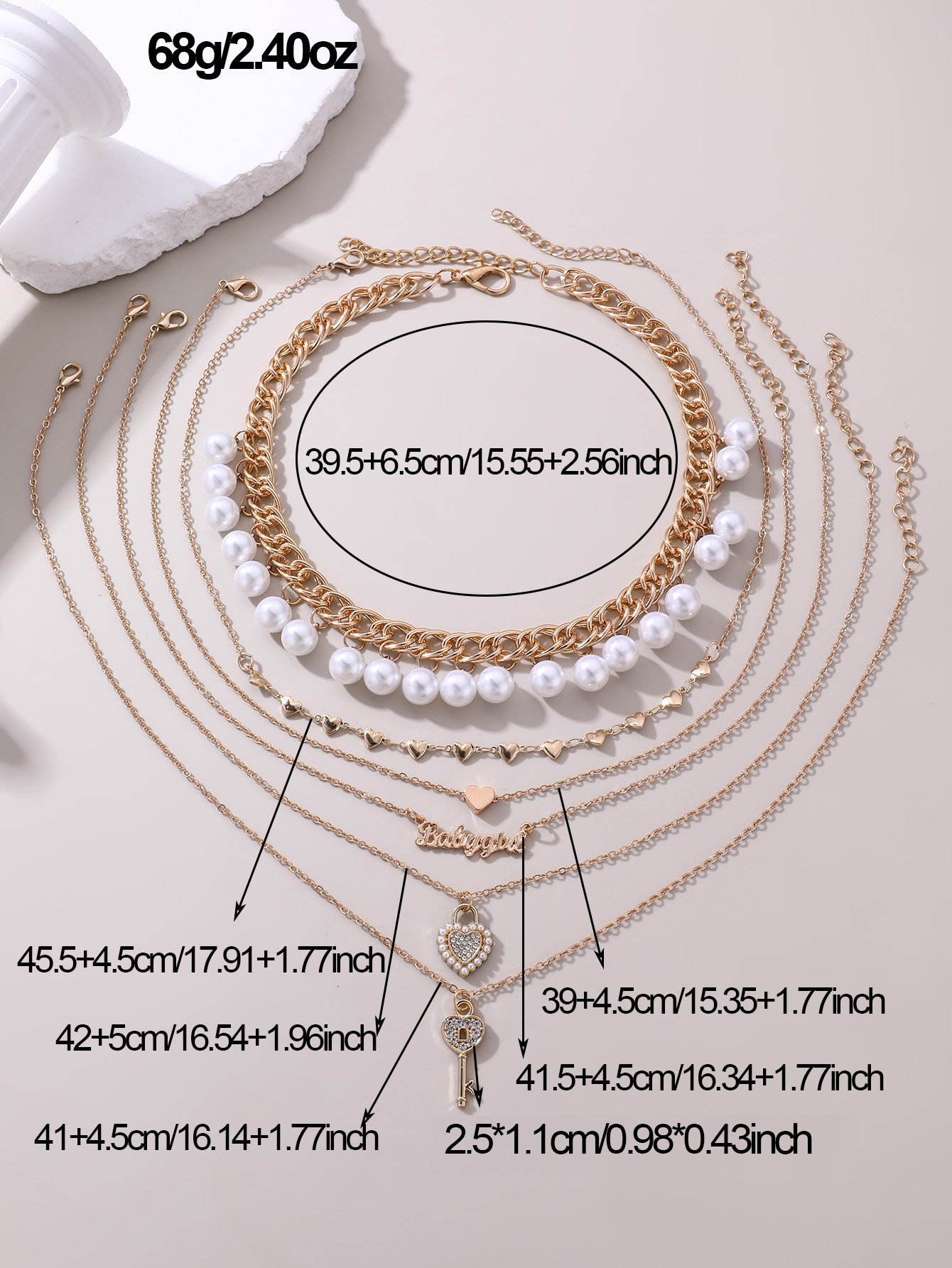 Set of 5 - Heart and Key Necklace