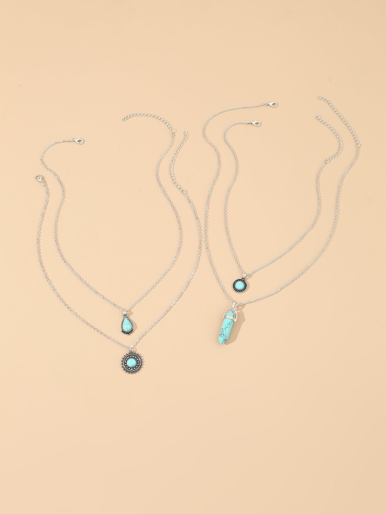 Set of 4 - Faux Turquoise Pendant Necklace