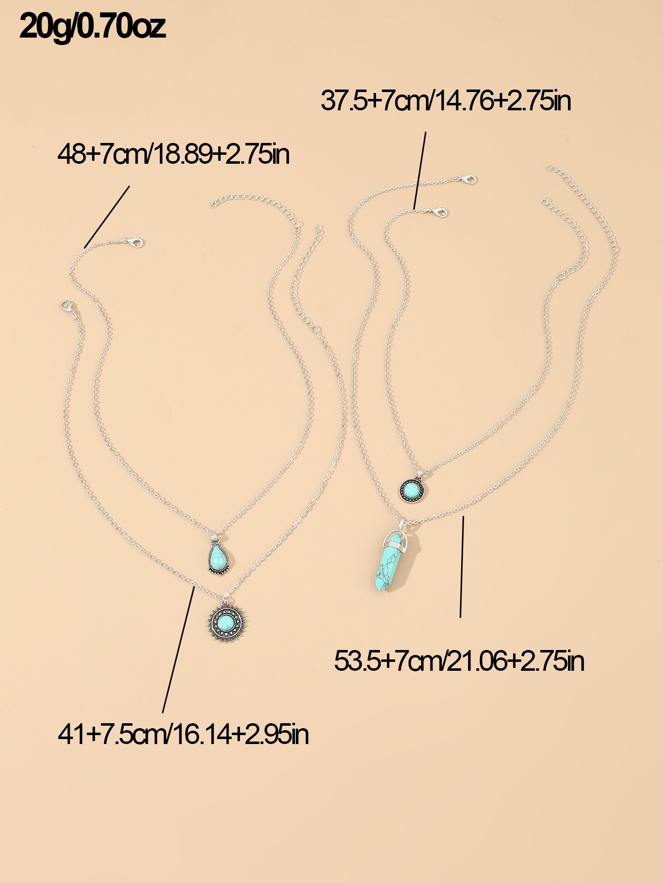 Set of 4 - Faux Turquoise Pendant Necklace