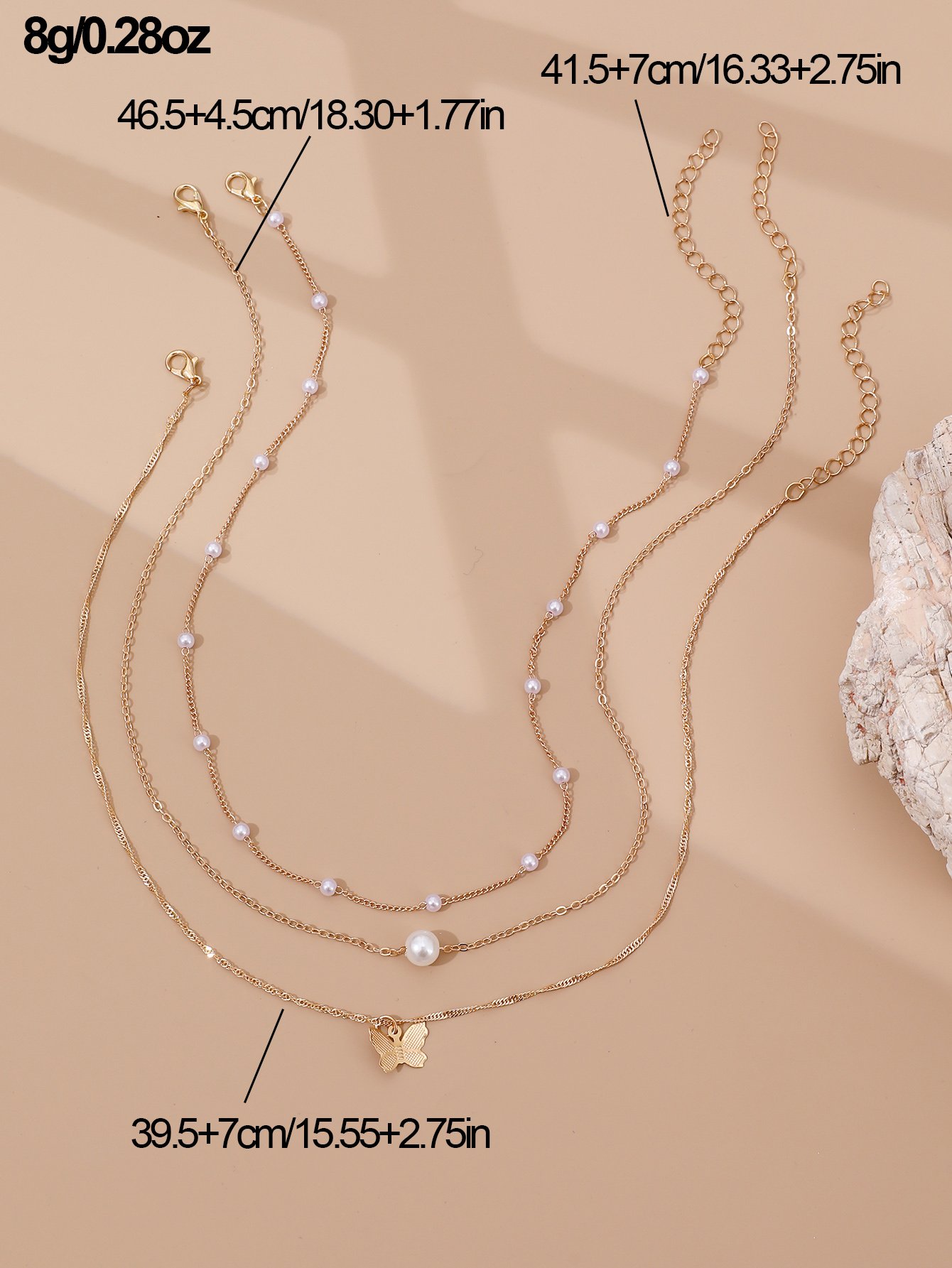 Set of 3 - Faux Pearl and Butterfly Pendant Necklace